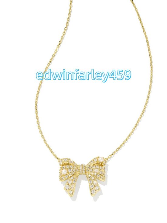 Kendra Scott Jewelry - Krista Gold Bow Short Pendant Necklace in White